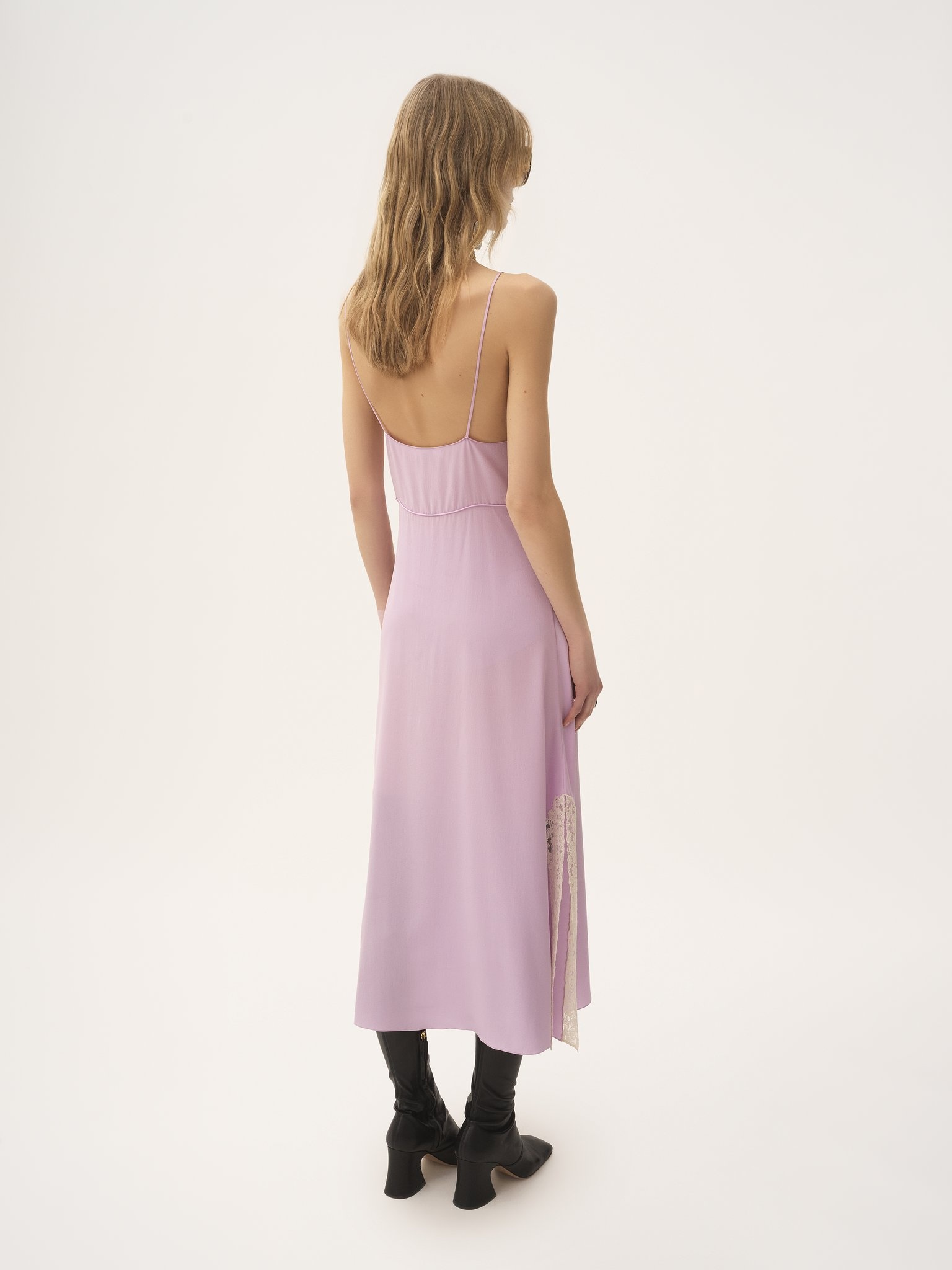 THIN-STRAP MIDI DRESS IN CRÊPE DE CHINE & LACE - 5