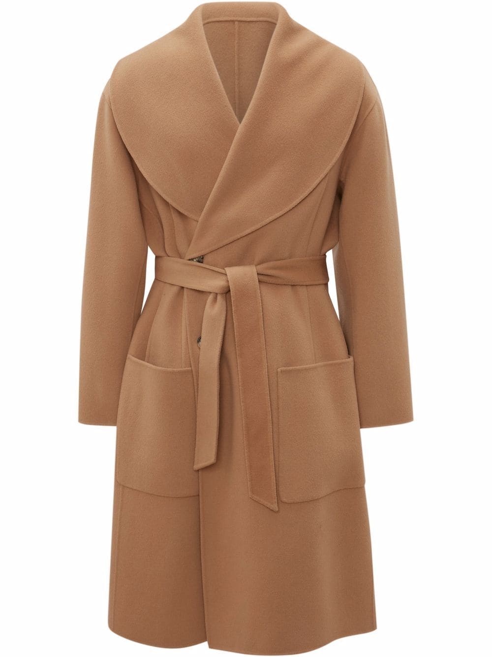 shawl-collar belted wool coat - 1