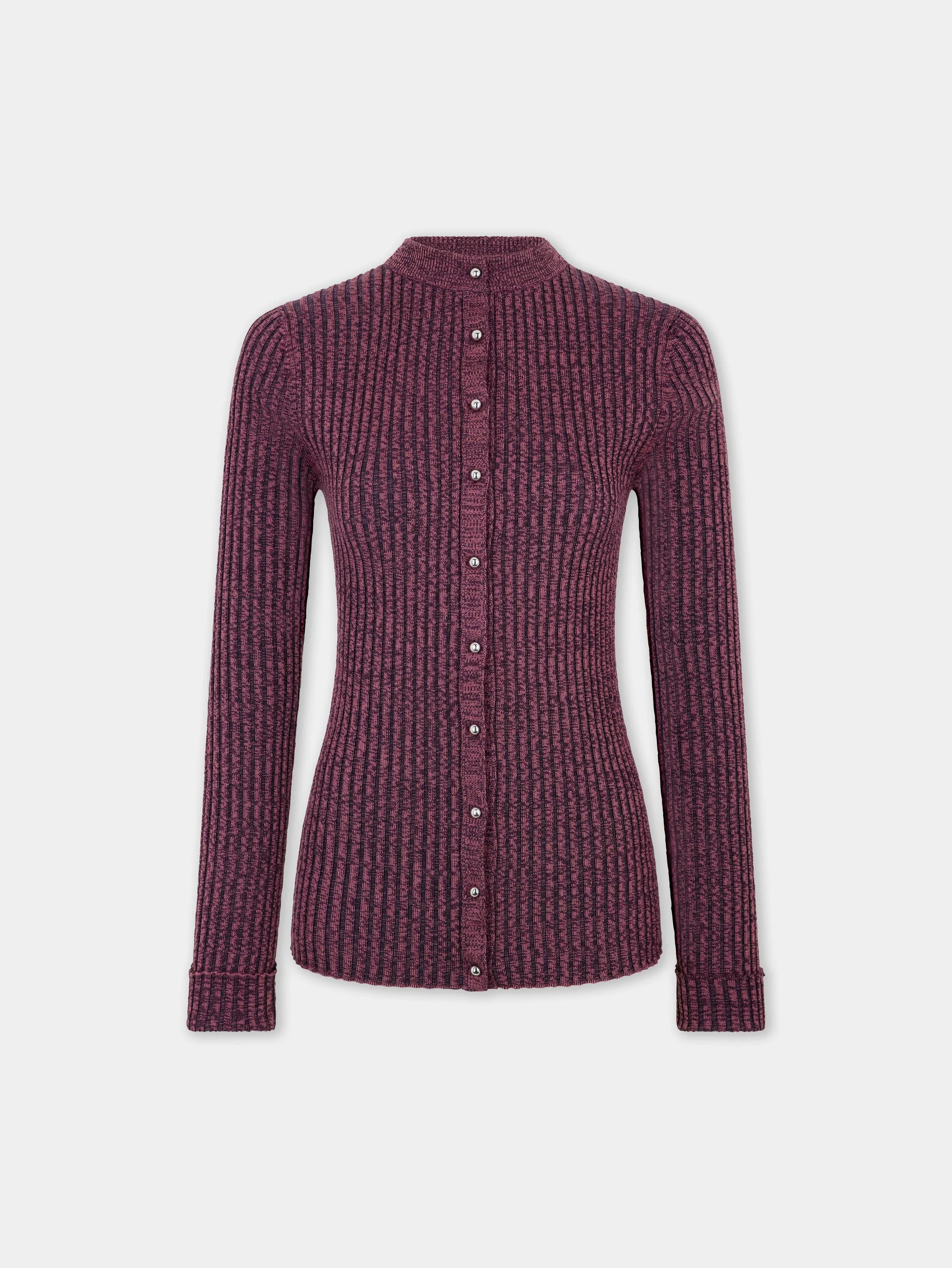 PURPLE HEATHERED WOOL CARDIGAN WITH LONG SLEEVES - 1