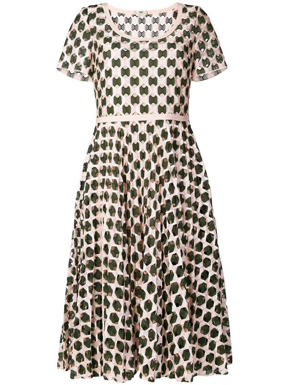 geometric print flared dress - 1