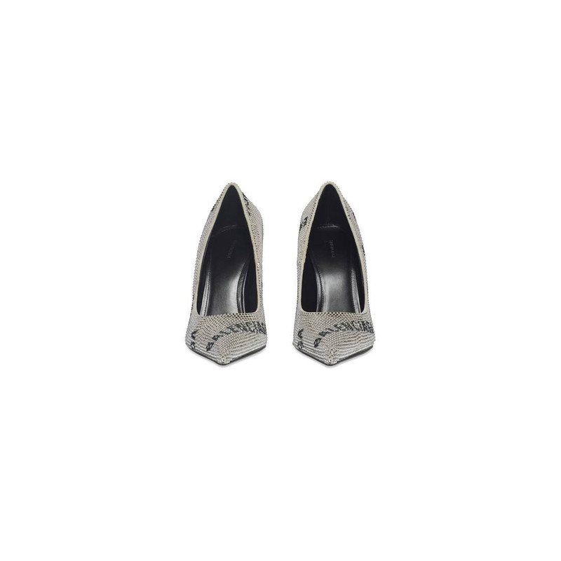 Women's Square Knife 110mm Pump With Allover Logo Rhinestones in Silver 3