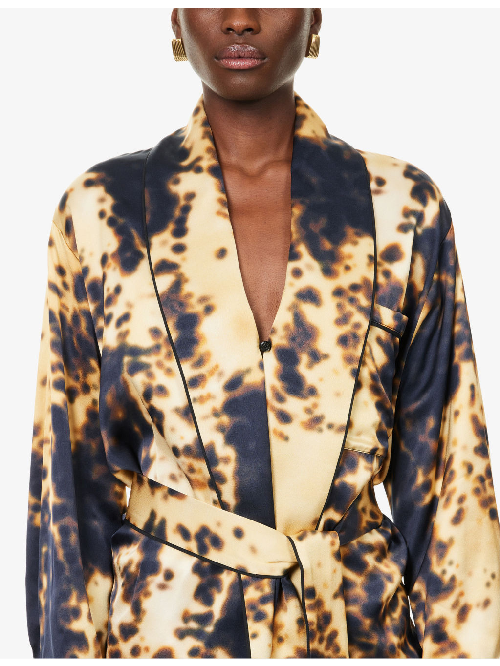 Belted Shawl-Collar Woven Blouse - 5