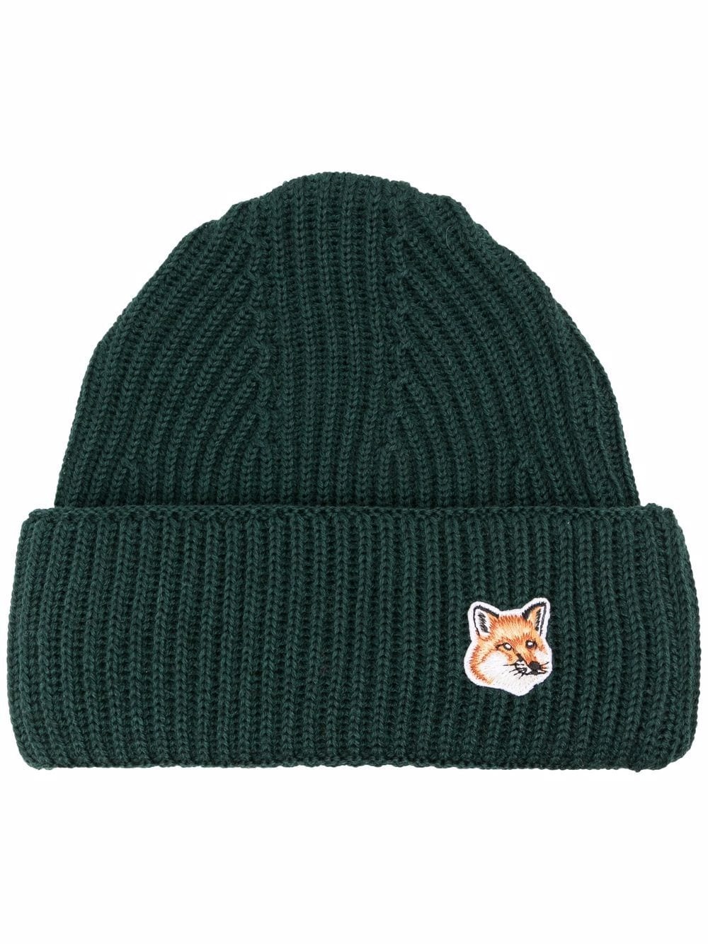 fox-patch knitted wool beanie - 1