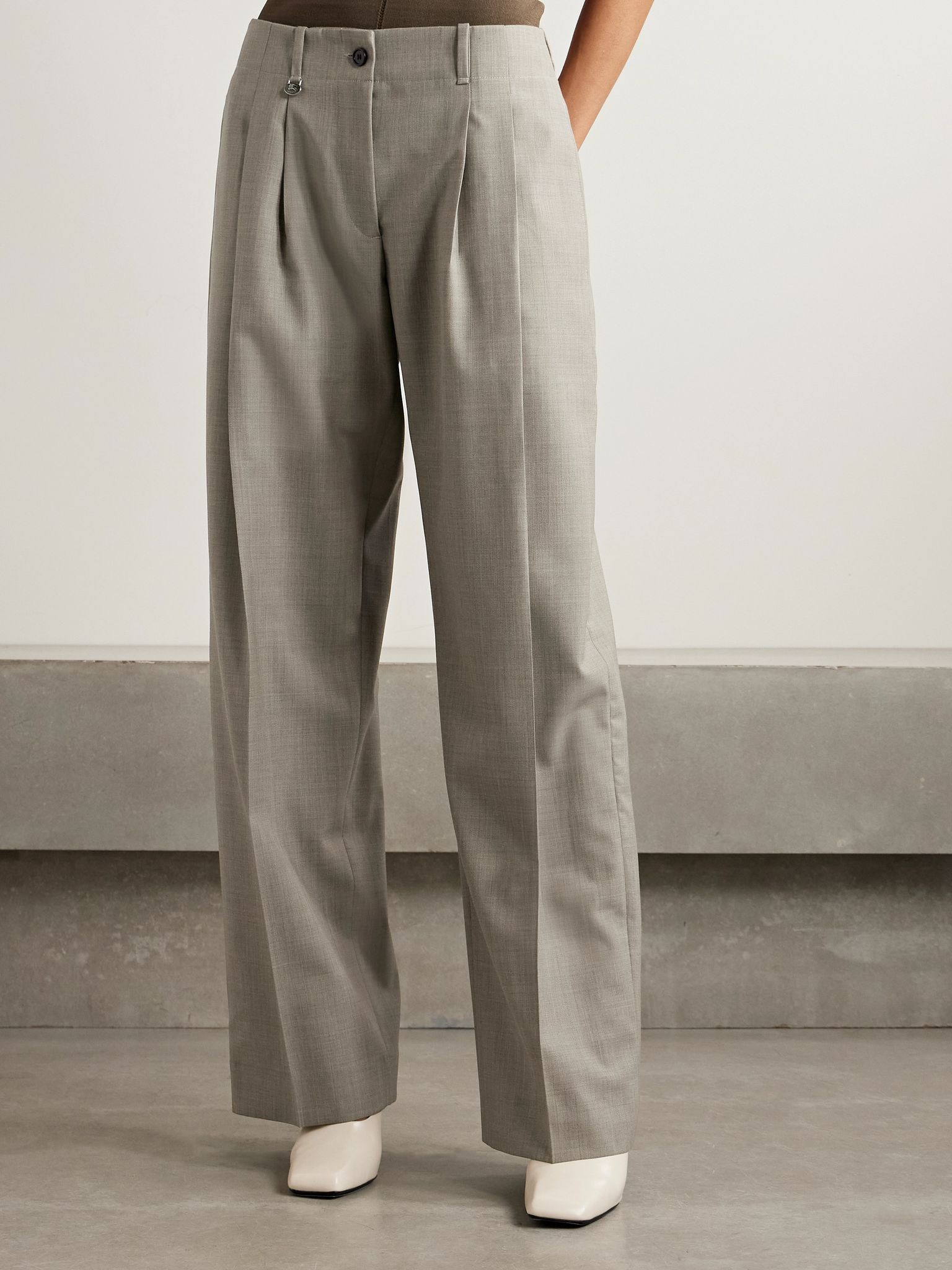 Pleated wool tapered pants Green - 3
