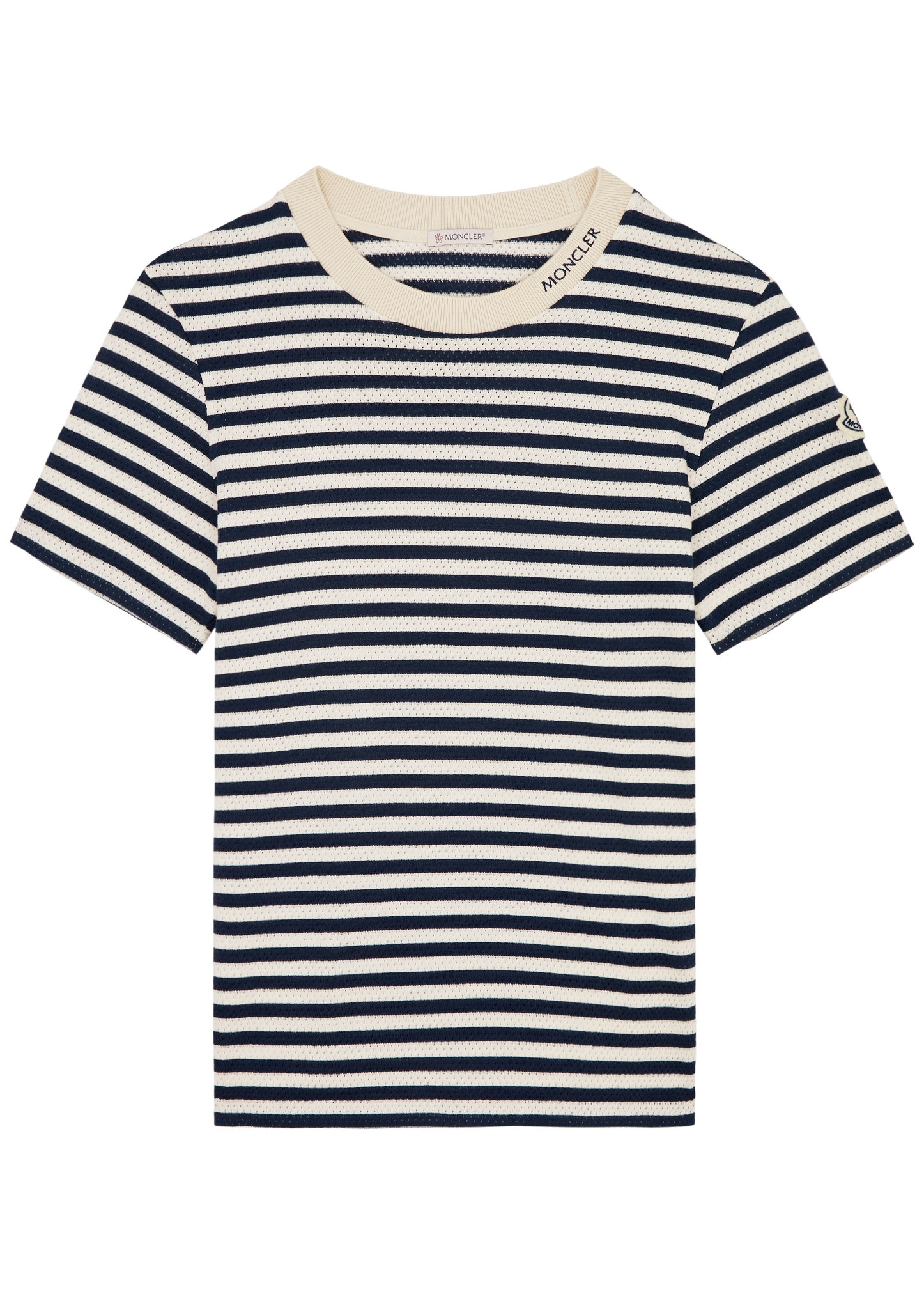 Striped pointelle-knit cotton T-shirt - 1
