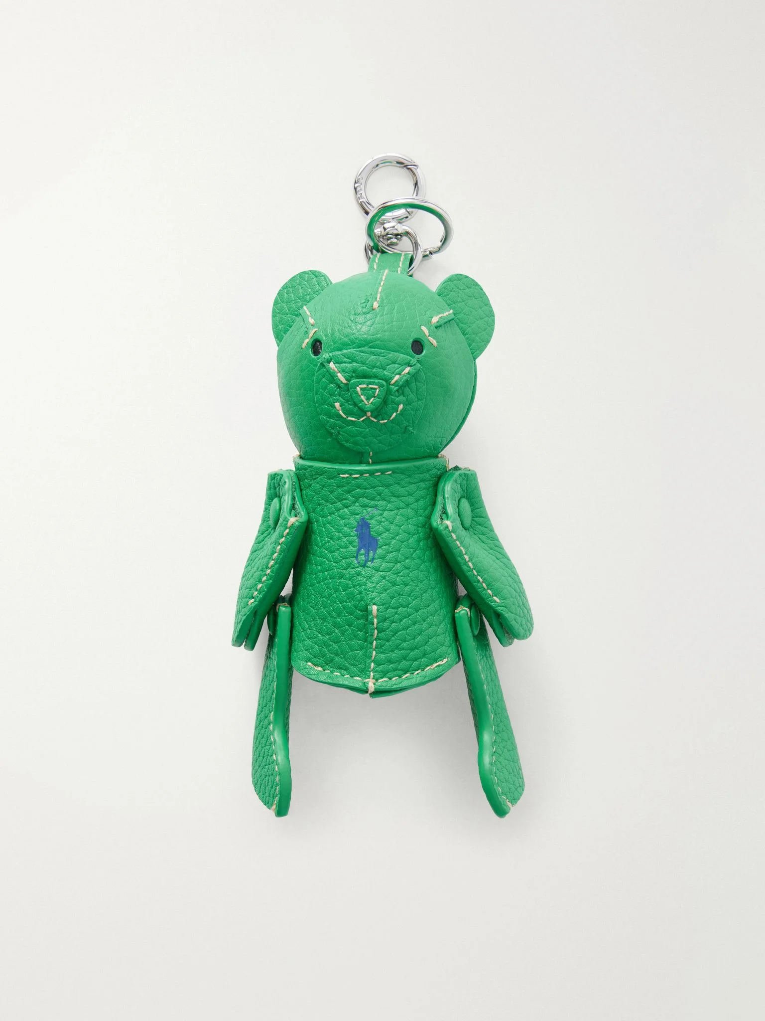 Bear textured-leather and silver-tone bag charm Green - 1