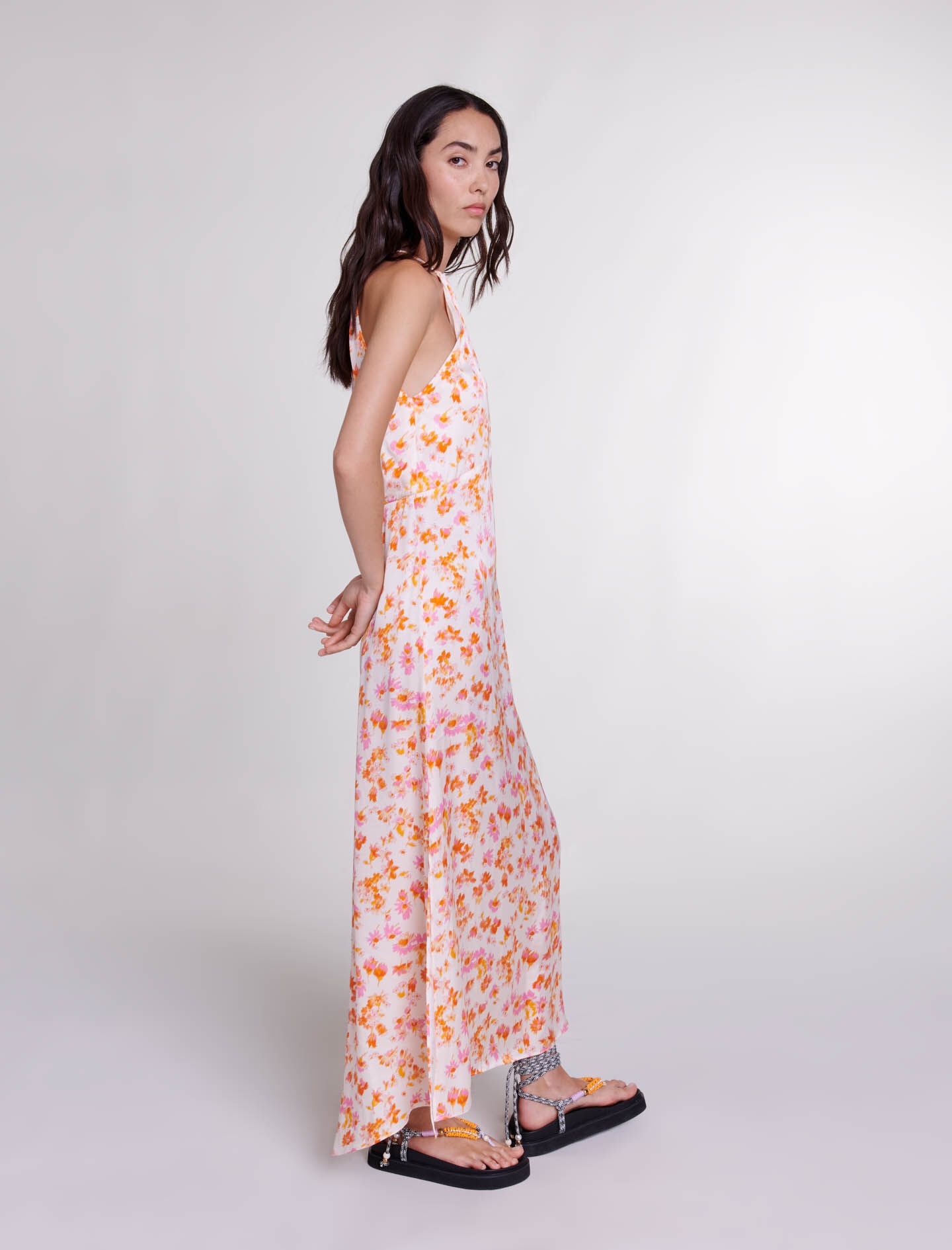 Floral satin-effect maxi dress - 3