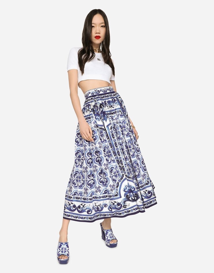 Majolica-print poplin calf-length skirt - 4