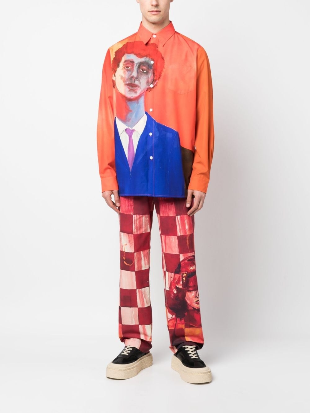 chess patchwork cotton corduroy trousers - 2