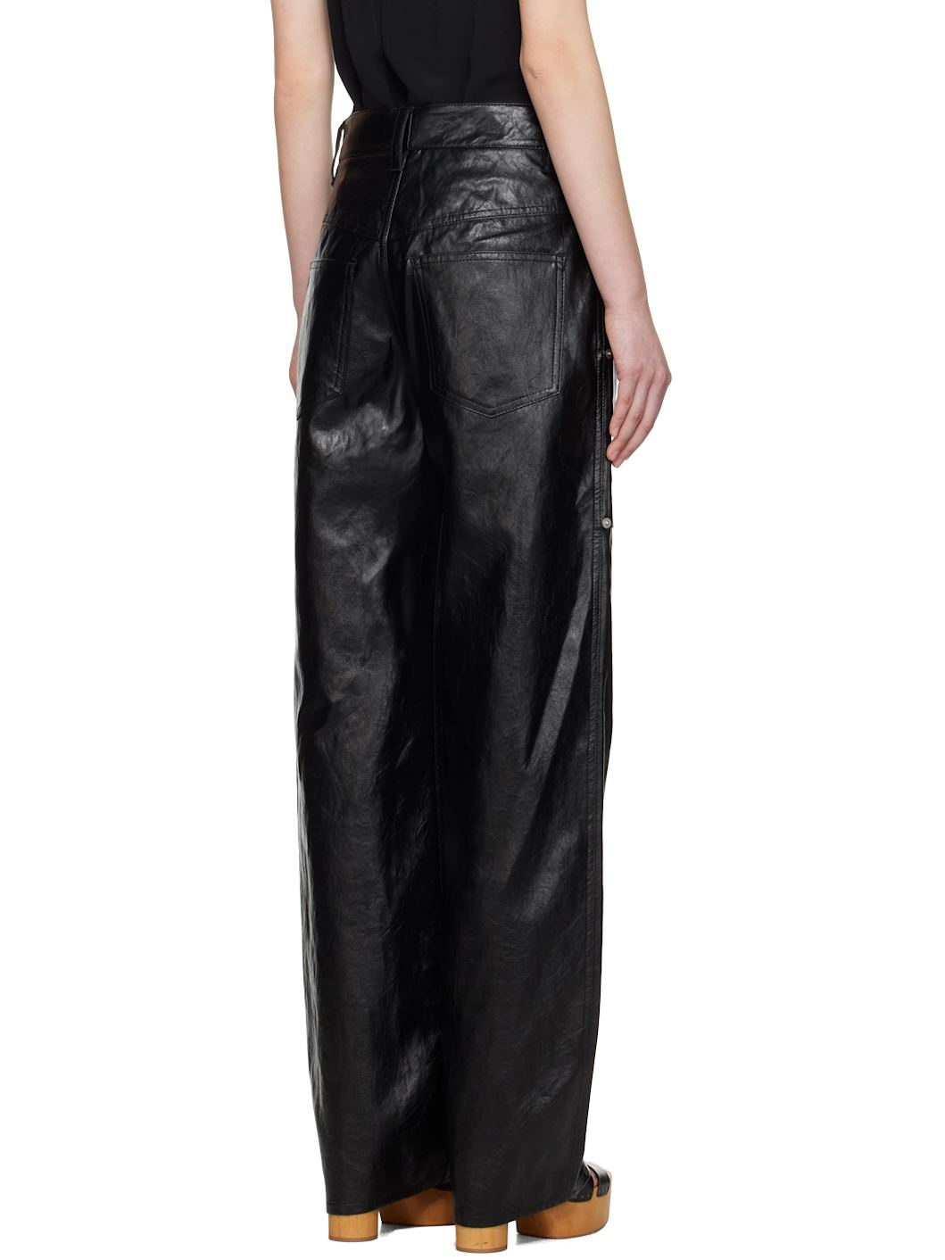 Black Ariete Faux-Leather Trousers - 3