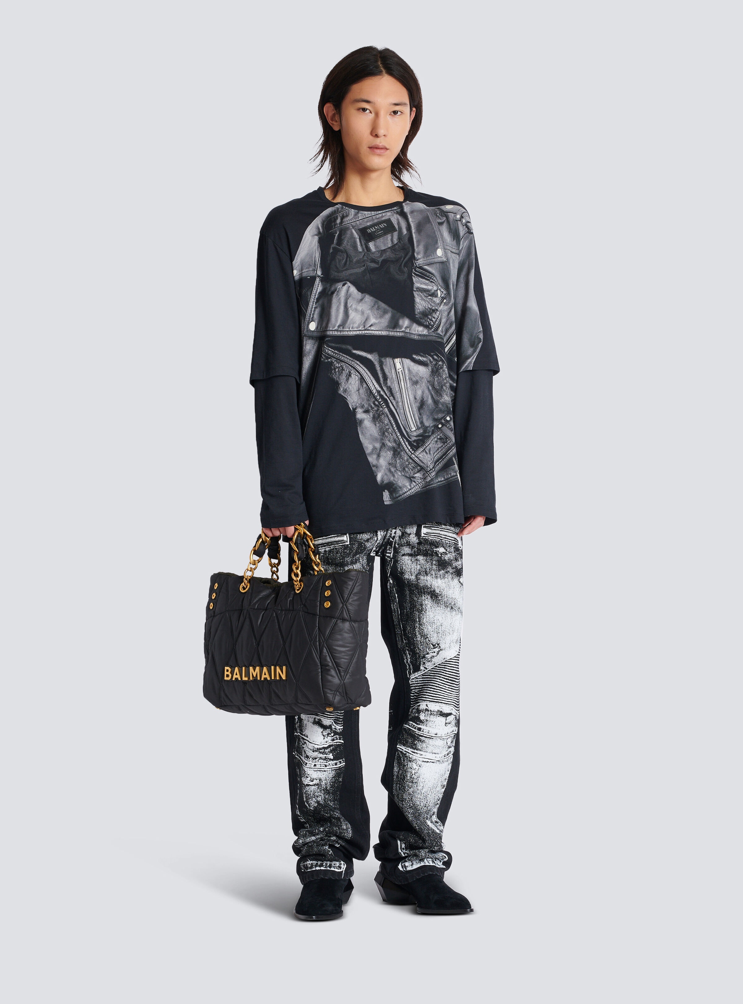 Long-sleeved T-shirt with biker jacket print - 2