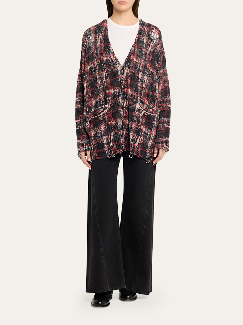 R13 Distressed Oversized Plaid Boyfriend Cardigan outlook