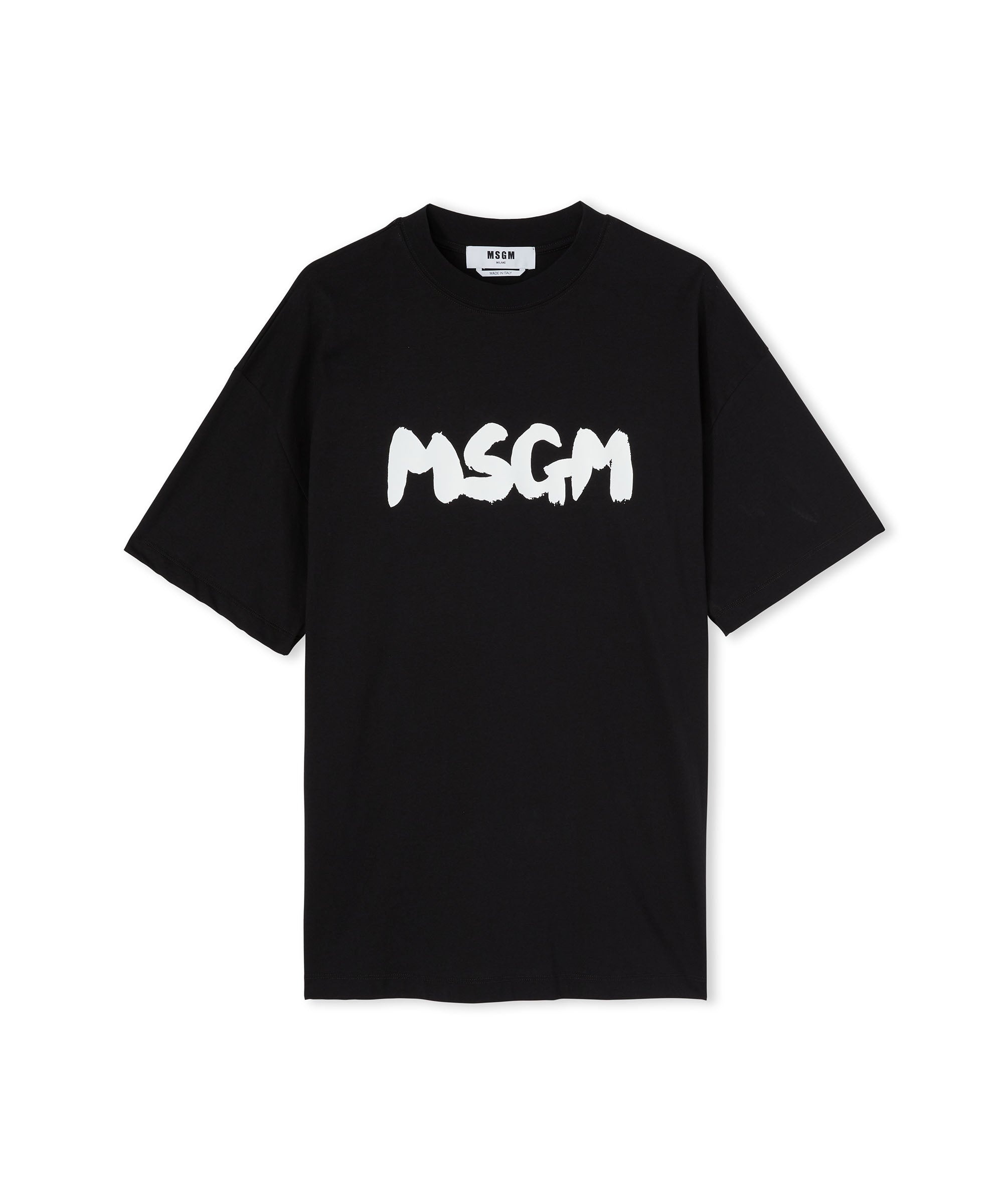 Cotton crewneck t-shirt with new brushed MSGM logo - 1