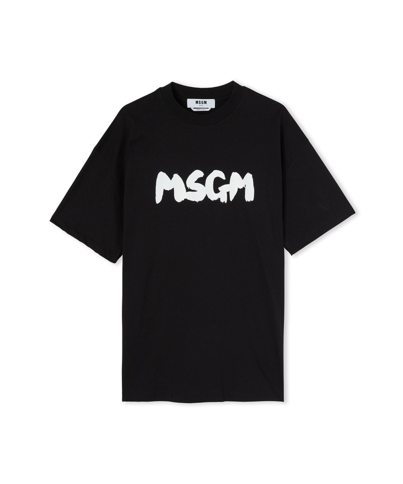 Cotton crewneck t-shirt with new brushed MSGM logo 1