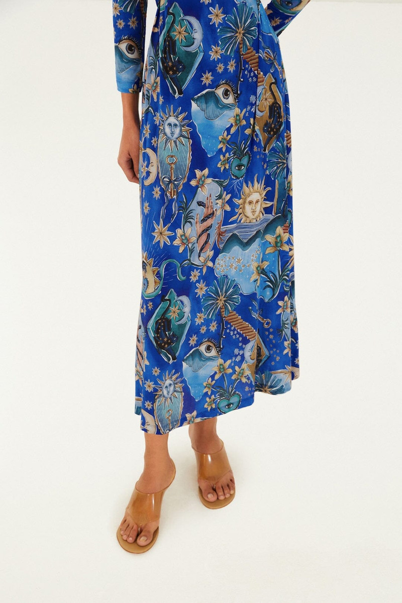 Blue Mystical Draped Long Sleeve Maxi Dress 4