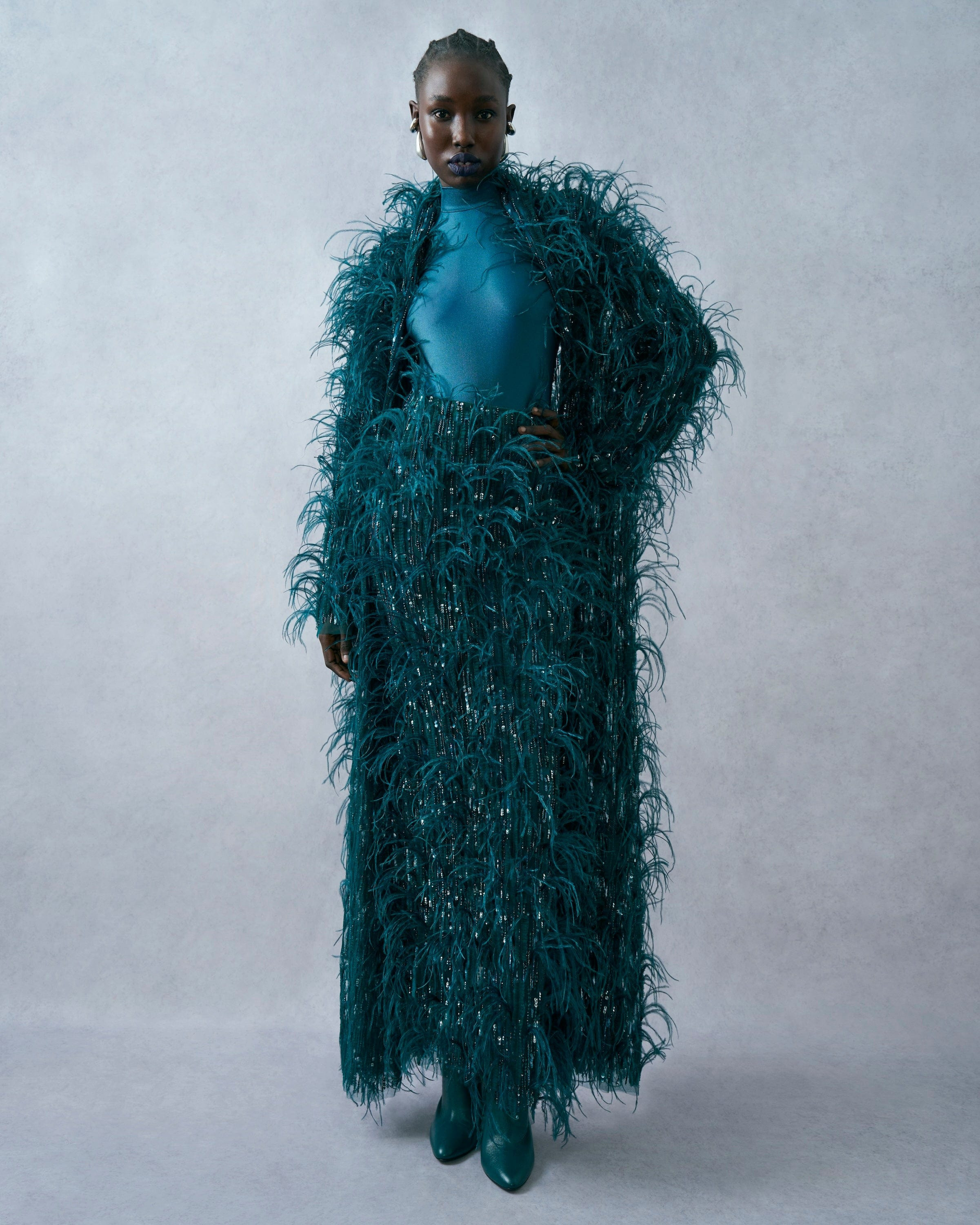 Cascading Feather Embellished Coat - 4