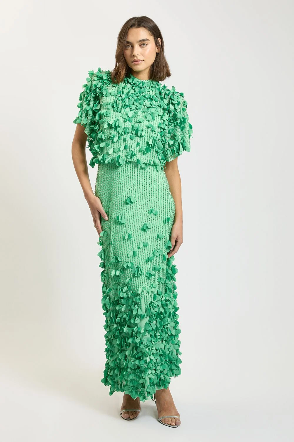 Crystal Applique Angel Sleeve Woven Maxi Dress - 1