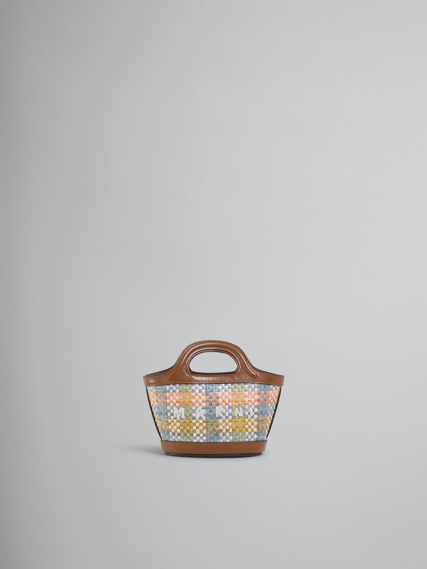 BROWN LEATHER AND RAFFIA-EFFECT FABRIC TROPICALIA MICRO BAG - 1