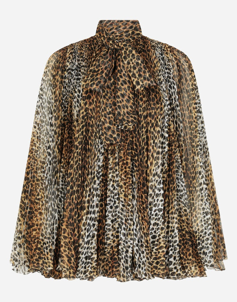 Short ocelot-print chiffon dress with pussy-bow 1