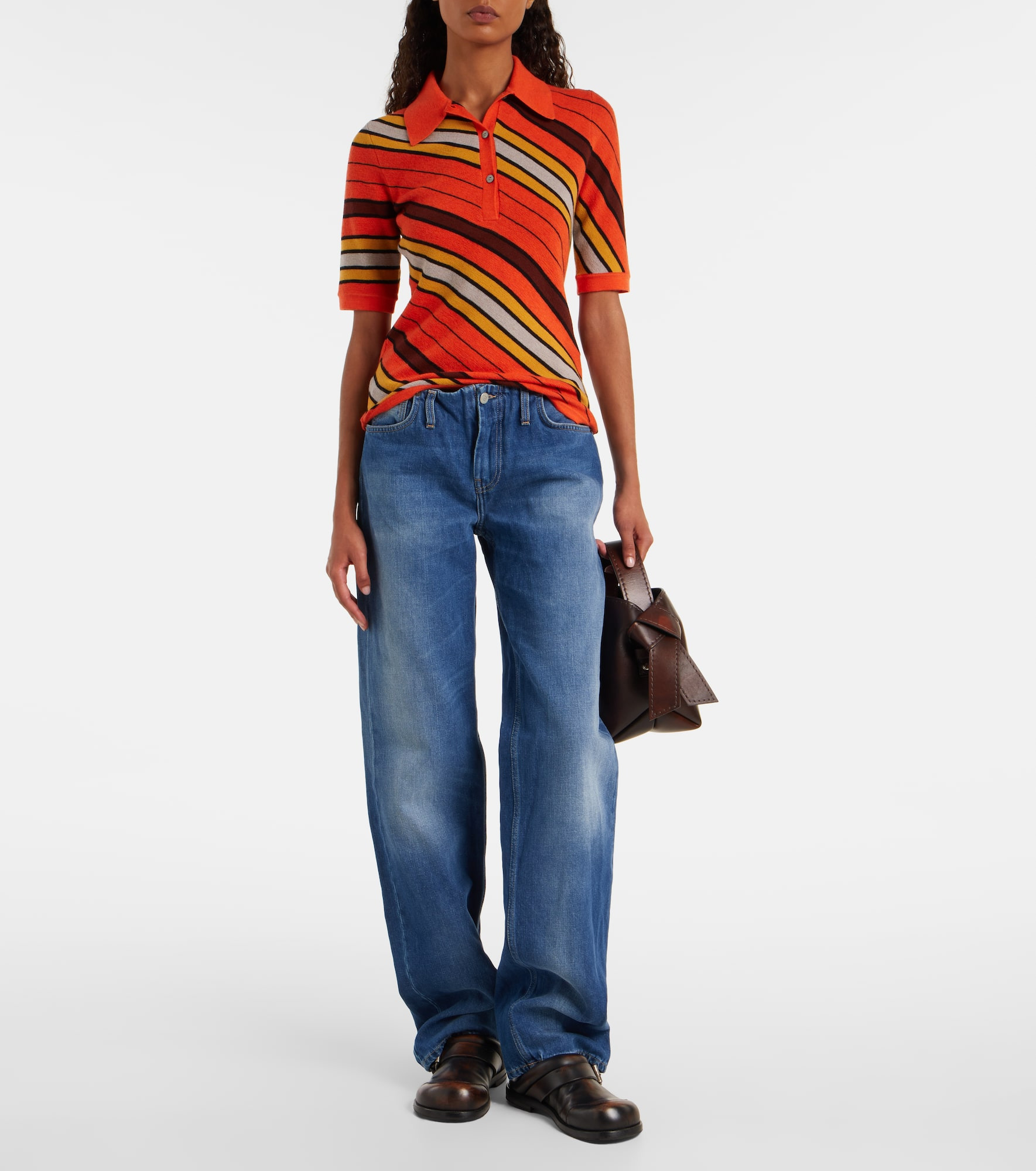 Ribbed-knit striped wool polo shirt - 2
