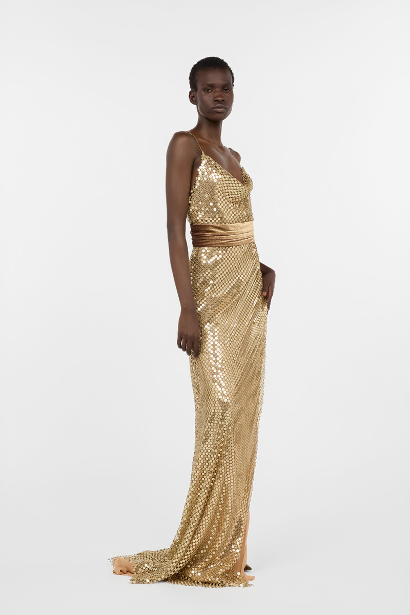 Extra-long gold sequin gown 3