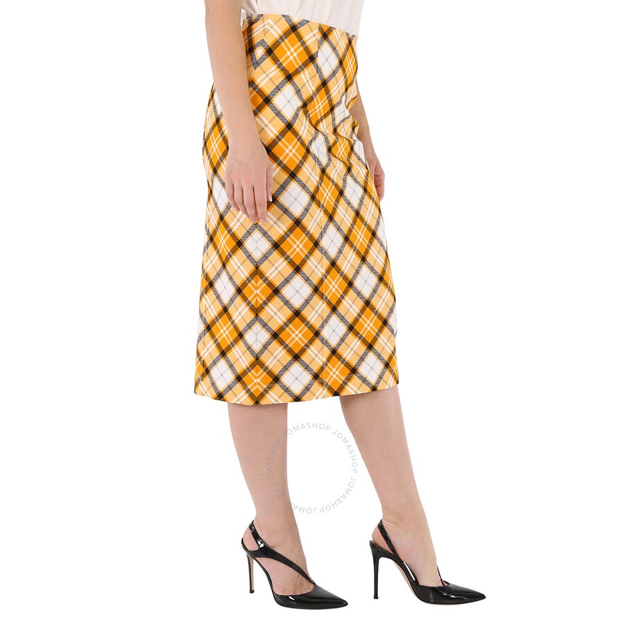 Burberry Ladies Citrus Orange Check Print Stretch Jersey Pencil Skirt - 4