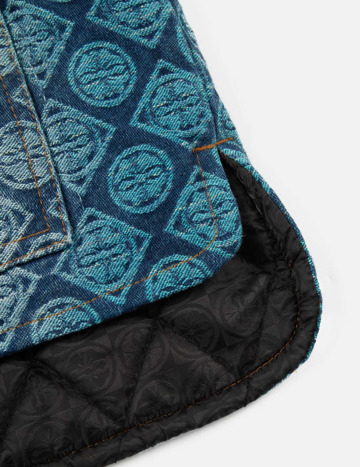 WASHED KAMON JACQUARD RELAX FIT DENIM PADDED VEST - 12