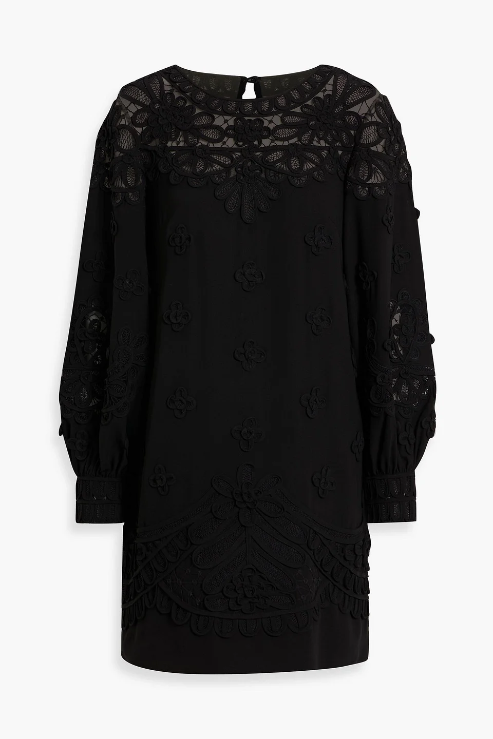 Floral-appliquéd tulle and crepe mini dress - 1