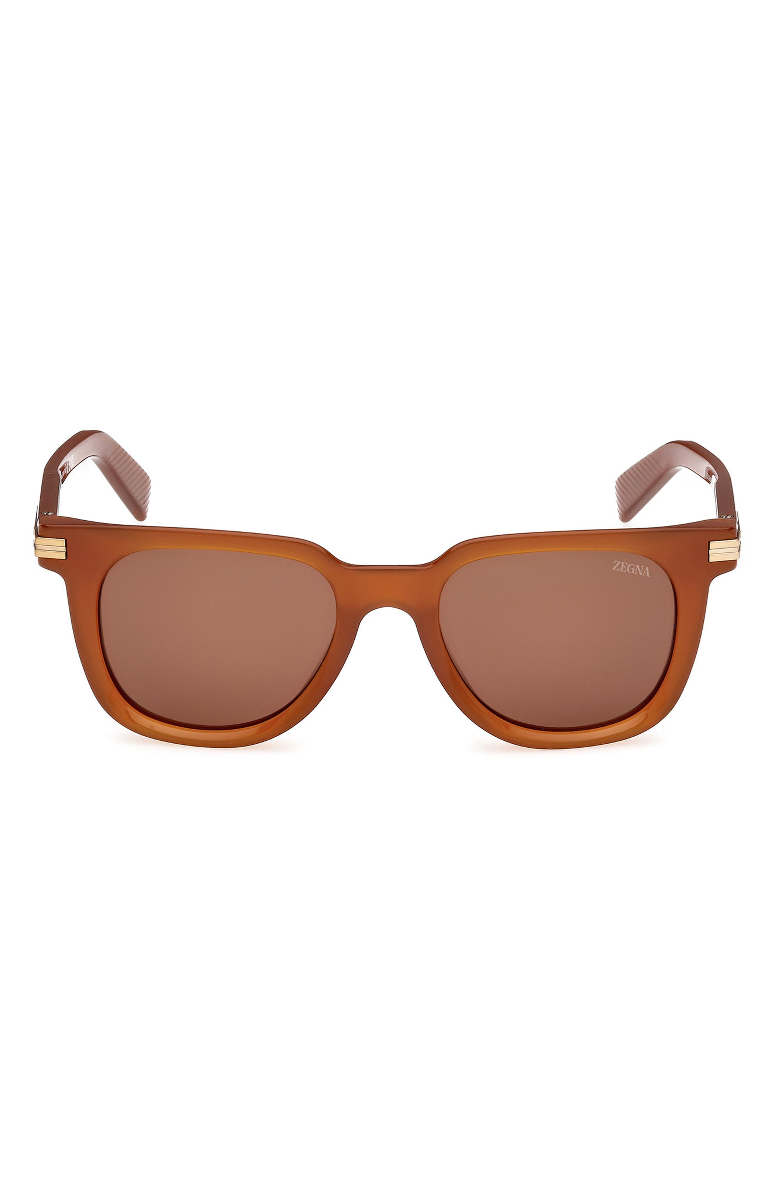 ZEGNA 50mm Geometric Sunglasses in Milky Vicuna/Brass /Brown at Nordstrom - 1