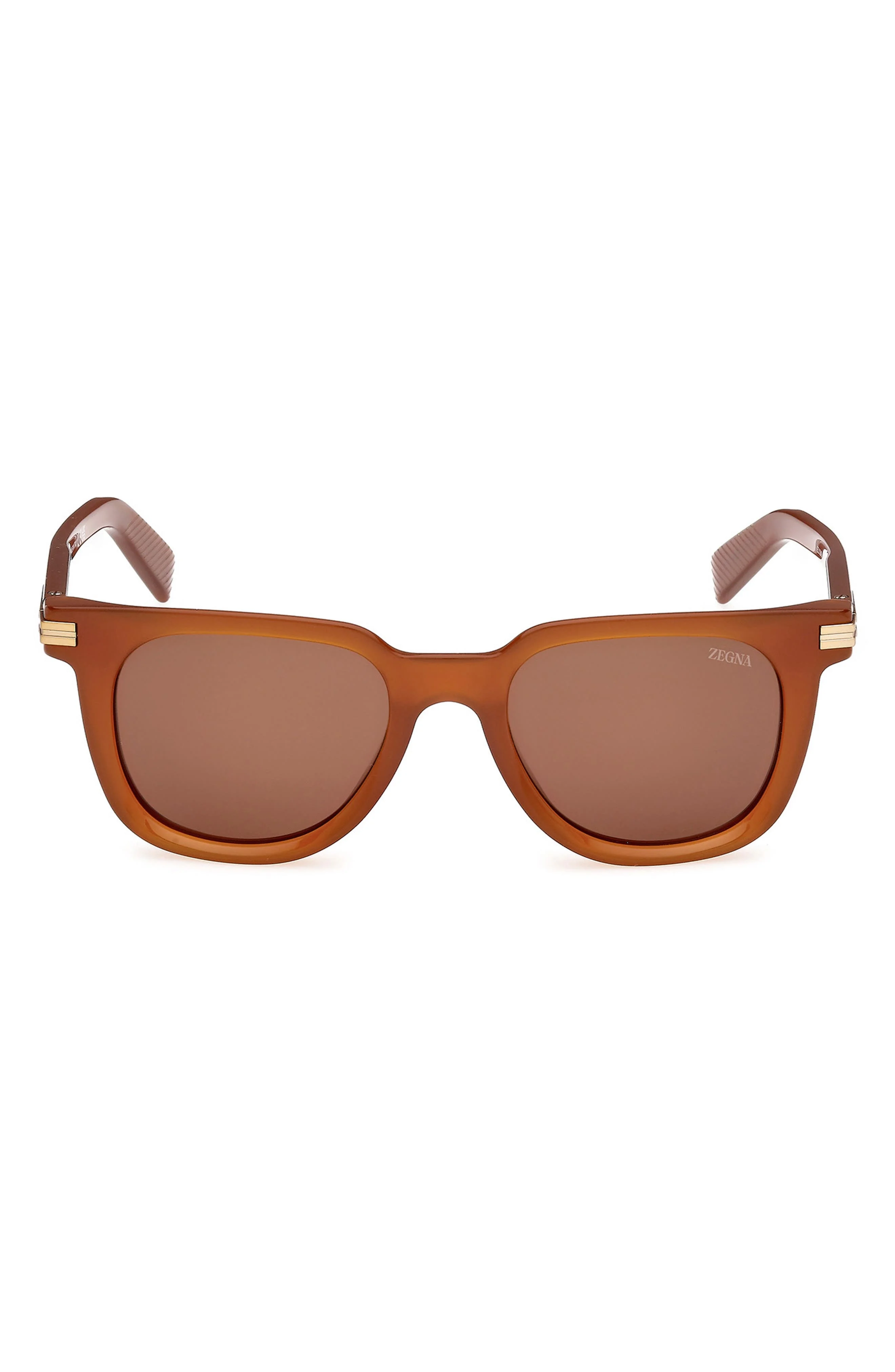ZEGNA 50mm Geometric Sunglasses in Milky Vicuna/Brass /Brown at Nordstrom - 1