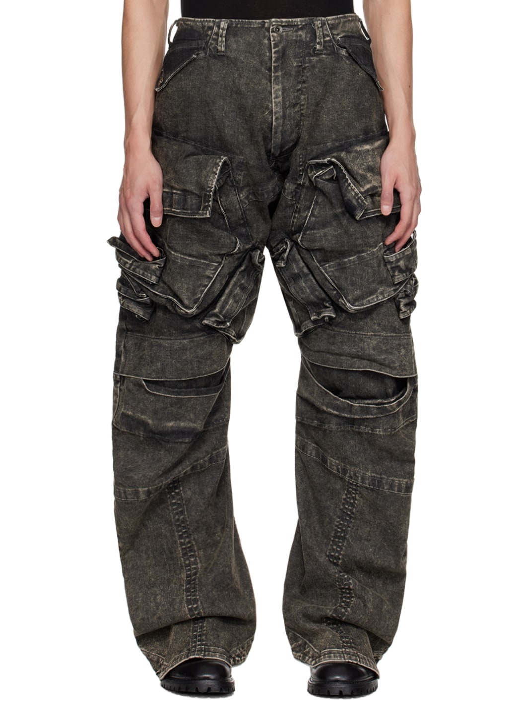 Gray Gasmask Denim Cargo Pants - 1