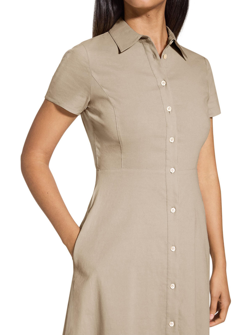 Women's Linen-Blend Midi-Shirtdress - Soft Taupe 5