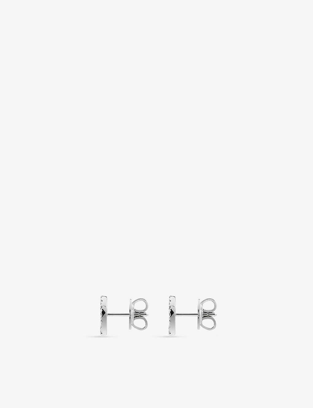 Interlocking G-logo 18ct white-gold and 0.38ct diamond stud earrings - 2