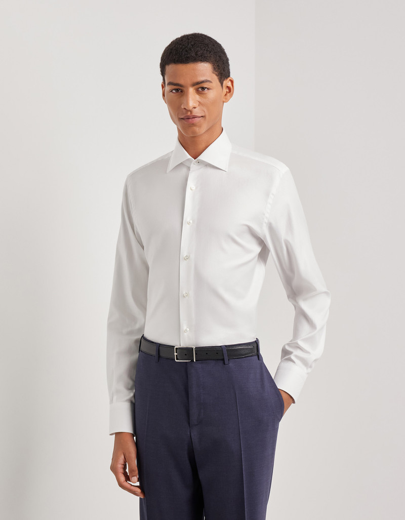 Canali WHITE COTTON TWILL SHIRT WITH MOTHER OF PEARL BUTTONS outlook