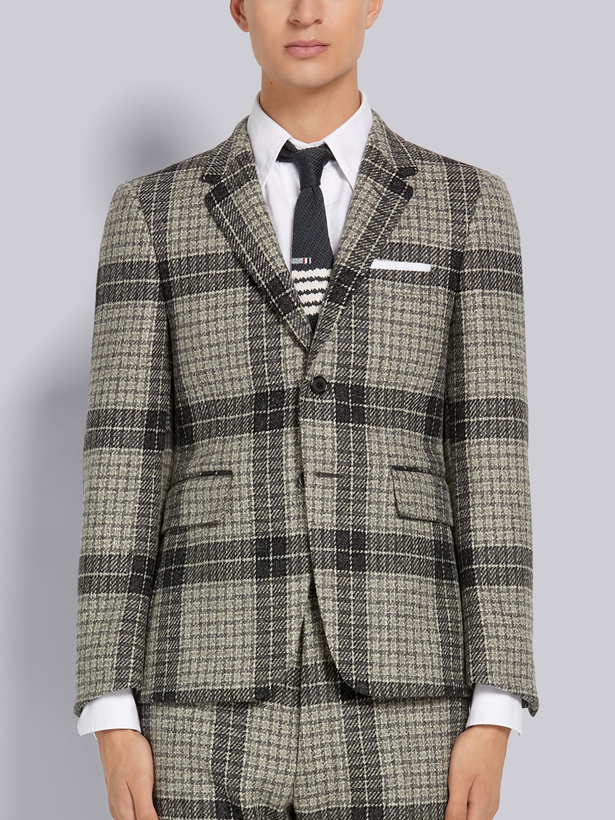 Medium Grey Grid Windowpane Check British Wool Classic Sport Coat - 1