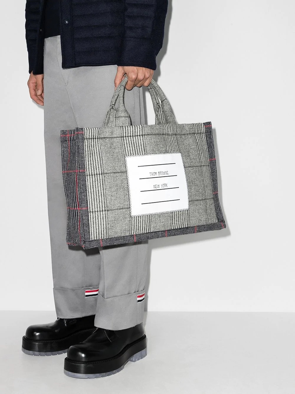 Grey checked tote bag - 2