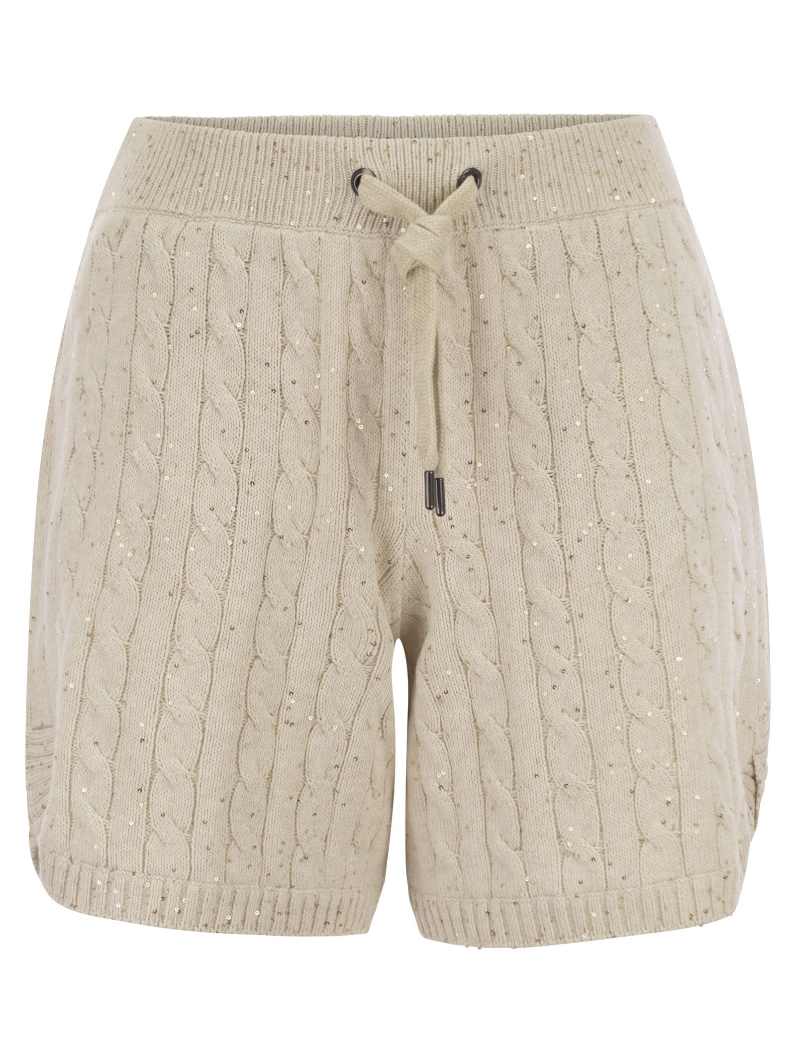 Brunello Cucinelli Women Cotton Knit Shorts With Sequins - 1