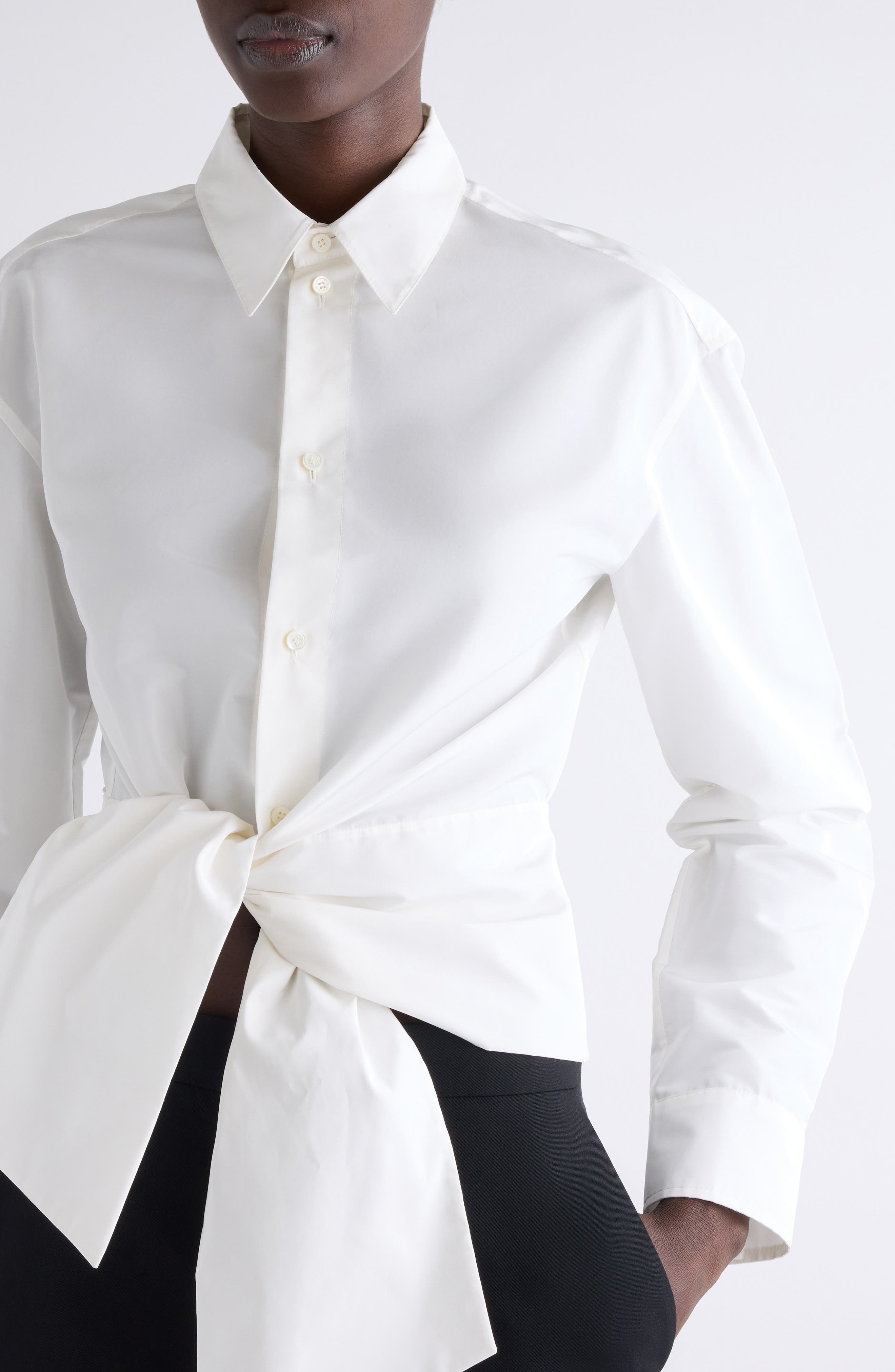 Givenchy Bow Taffeta Button-Up Shirt in Off White at Nordstrom - 4