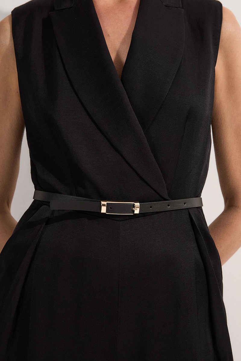 Premium Viscose Linen Tailored Belted Wide Leg Jumpsuit 3