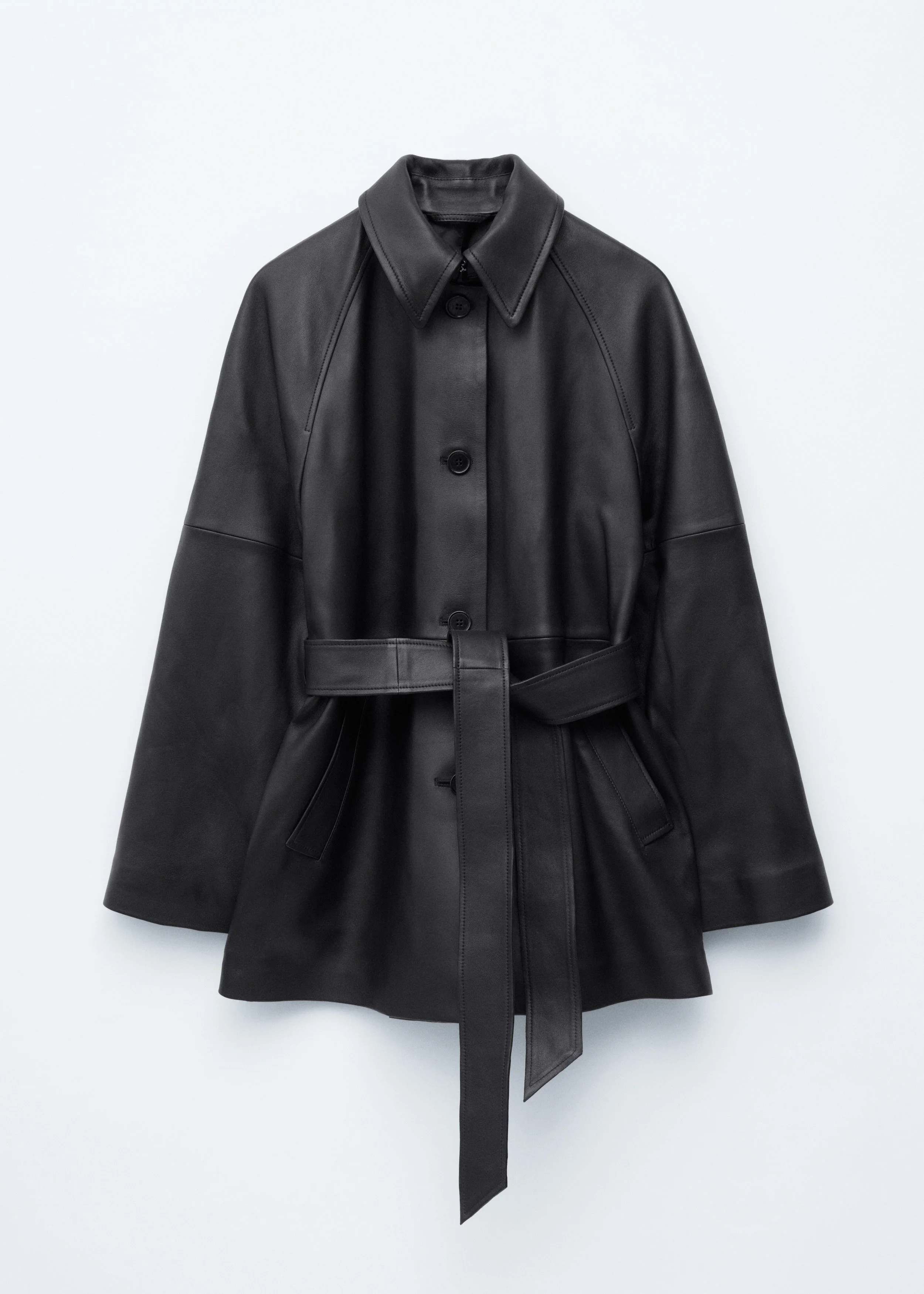 Tie-Belt Leather Coat - 1