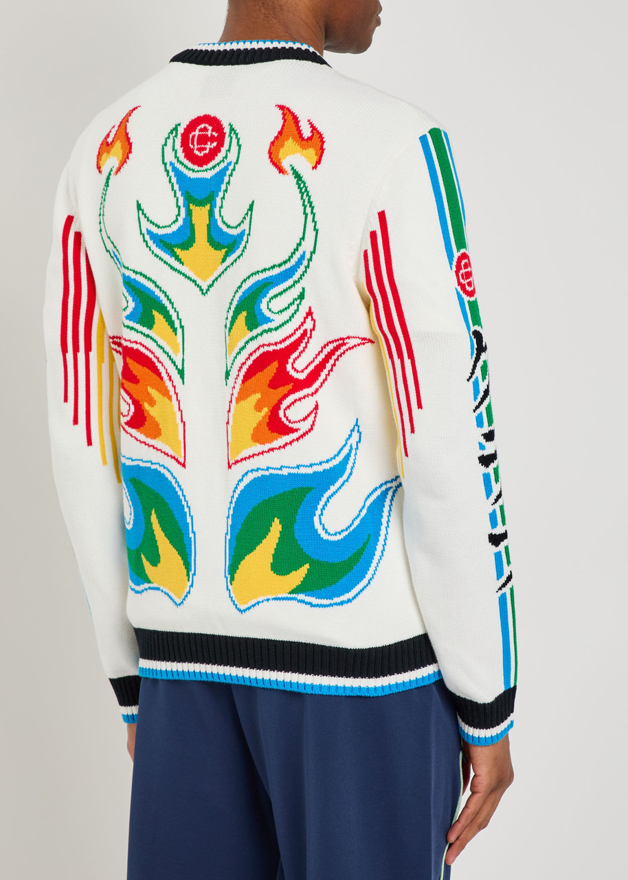 Casablanca Flame Laurel Embroidered Cotton-knit Cardigan - 3