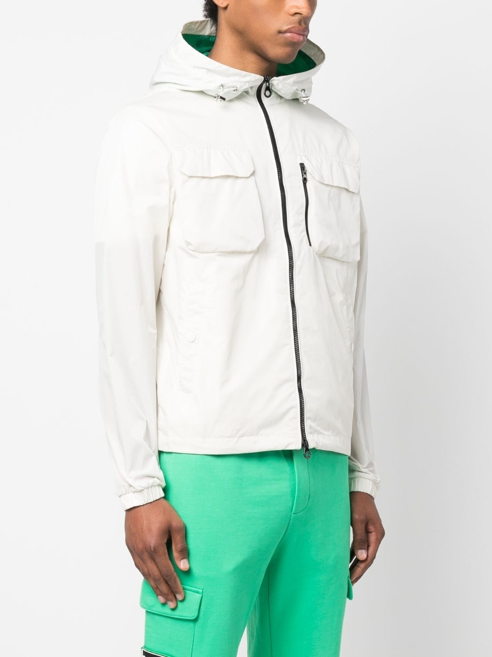 logo-patch zip-up hooded jacket - 3