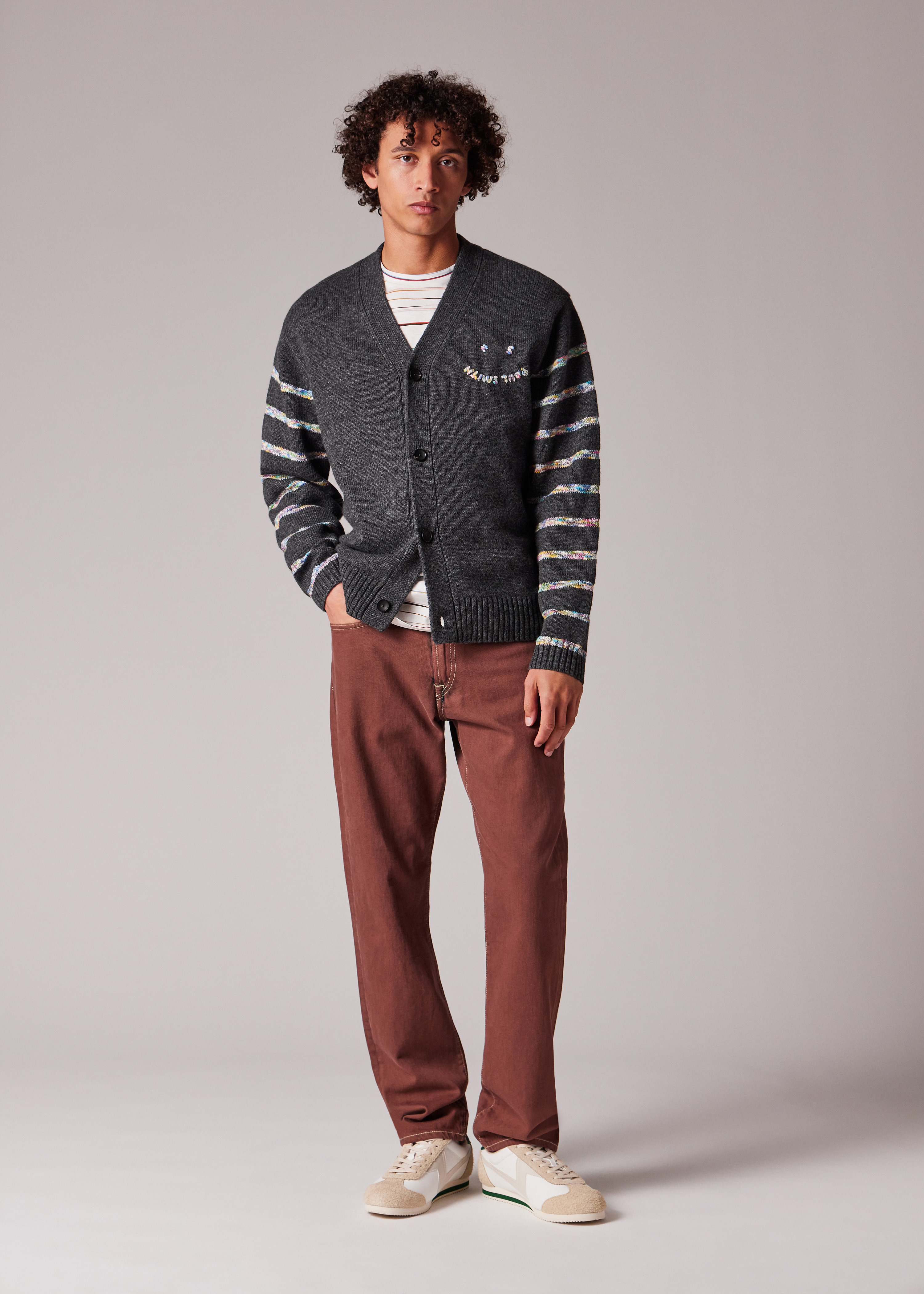 Charcoal 'Happy' Multi-Marl Stripe Cardigan - 5