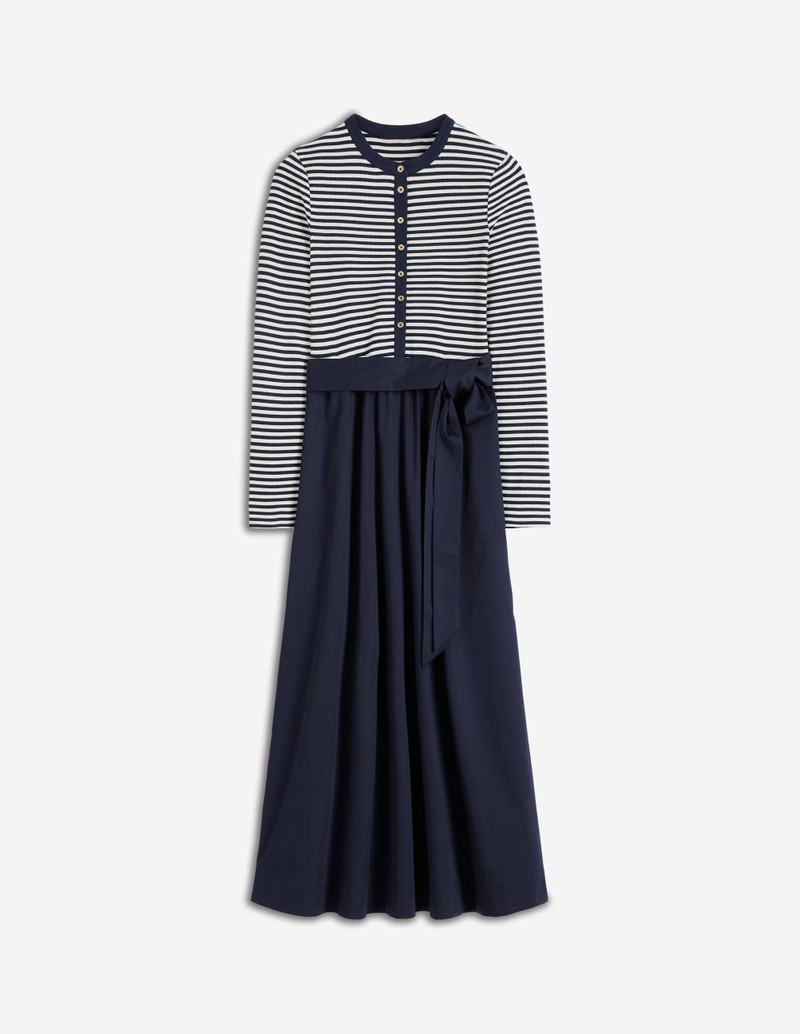 Button Detail Mix Dress-Navy Stripe 1