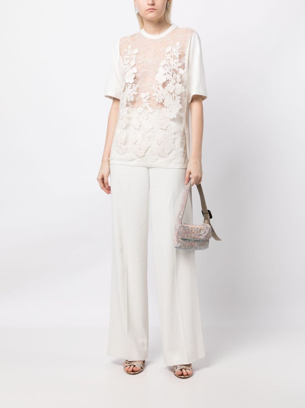 floral-appliquÃ© sheer T-shirt - 2