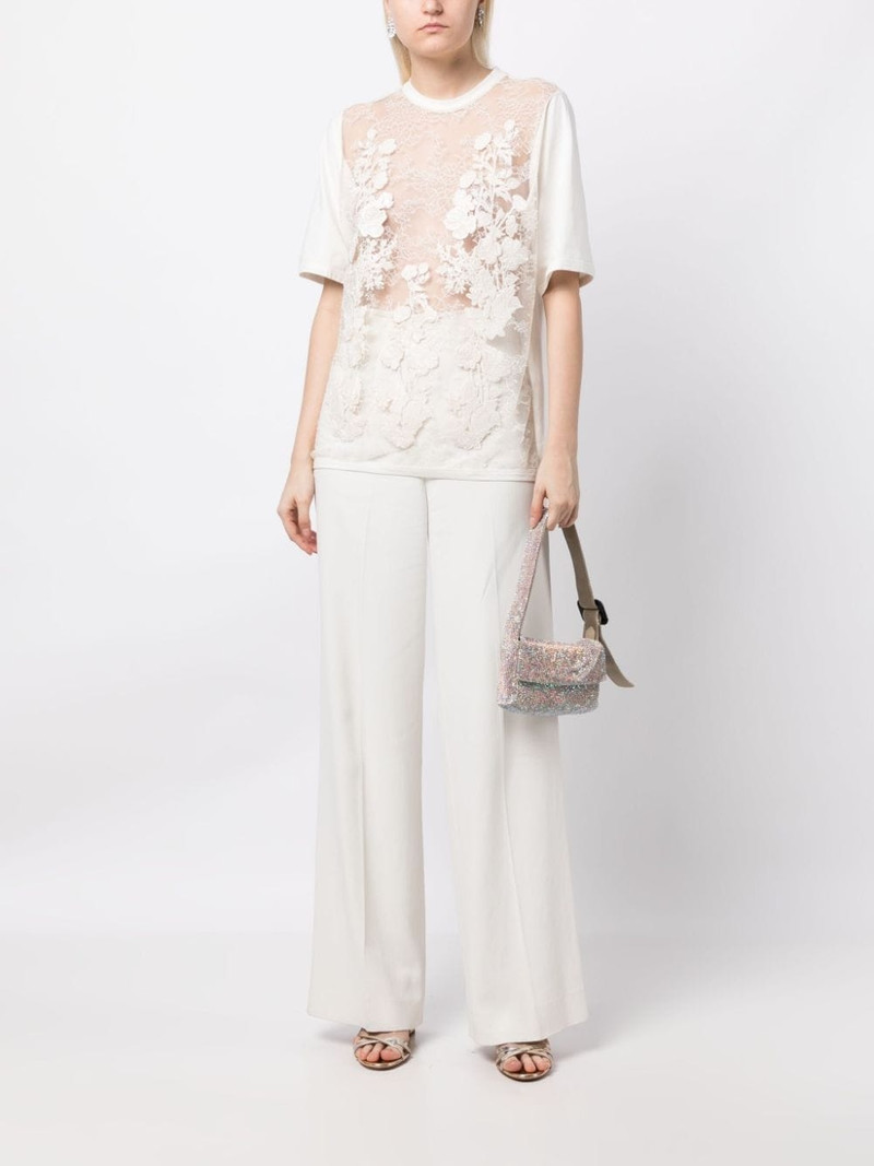 ELIE SAAB floral-appliquÃ© sheer T-shirt outlook