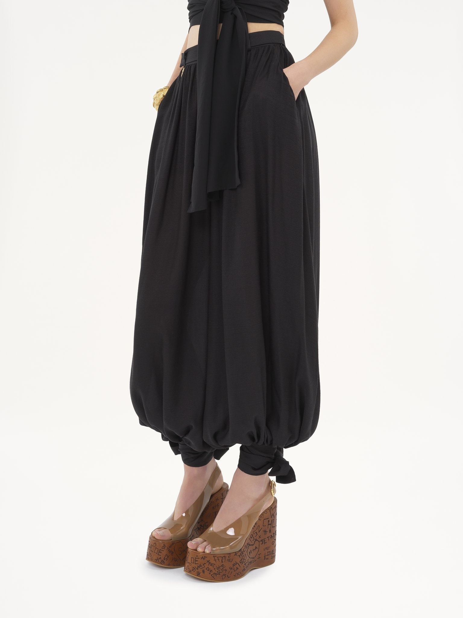 FLUID PLEATED PANTS IN SILK CHARMEUSE - 4