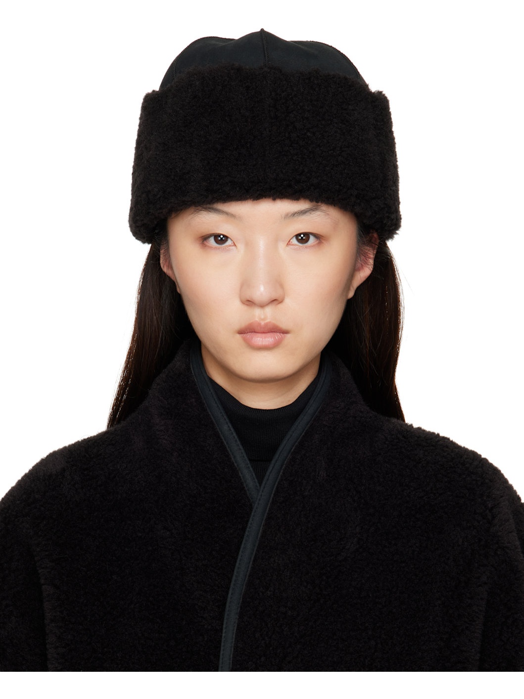 Black Faux-Shearling Hat - 1