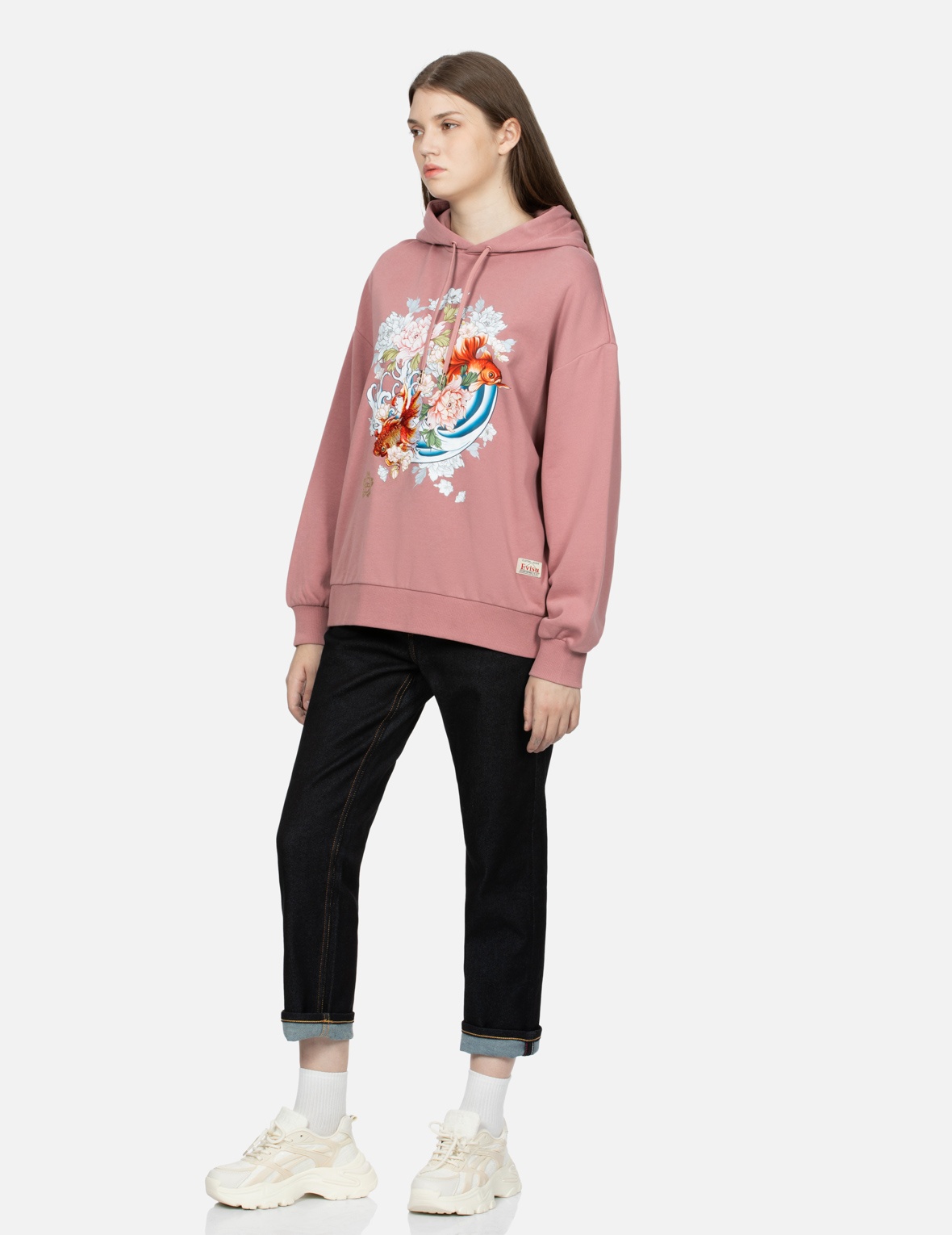 GOLDFISH AND FLORAL FLOW PRINT OVERSIZED HOODIE - 3