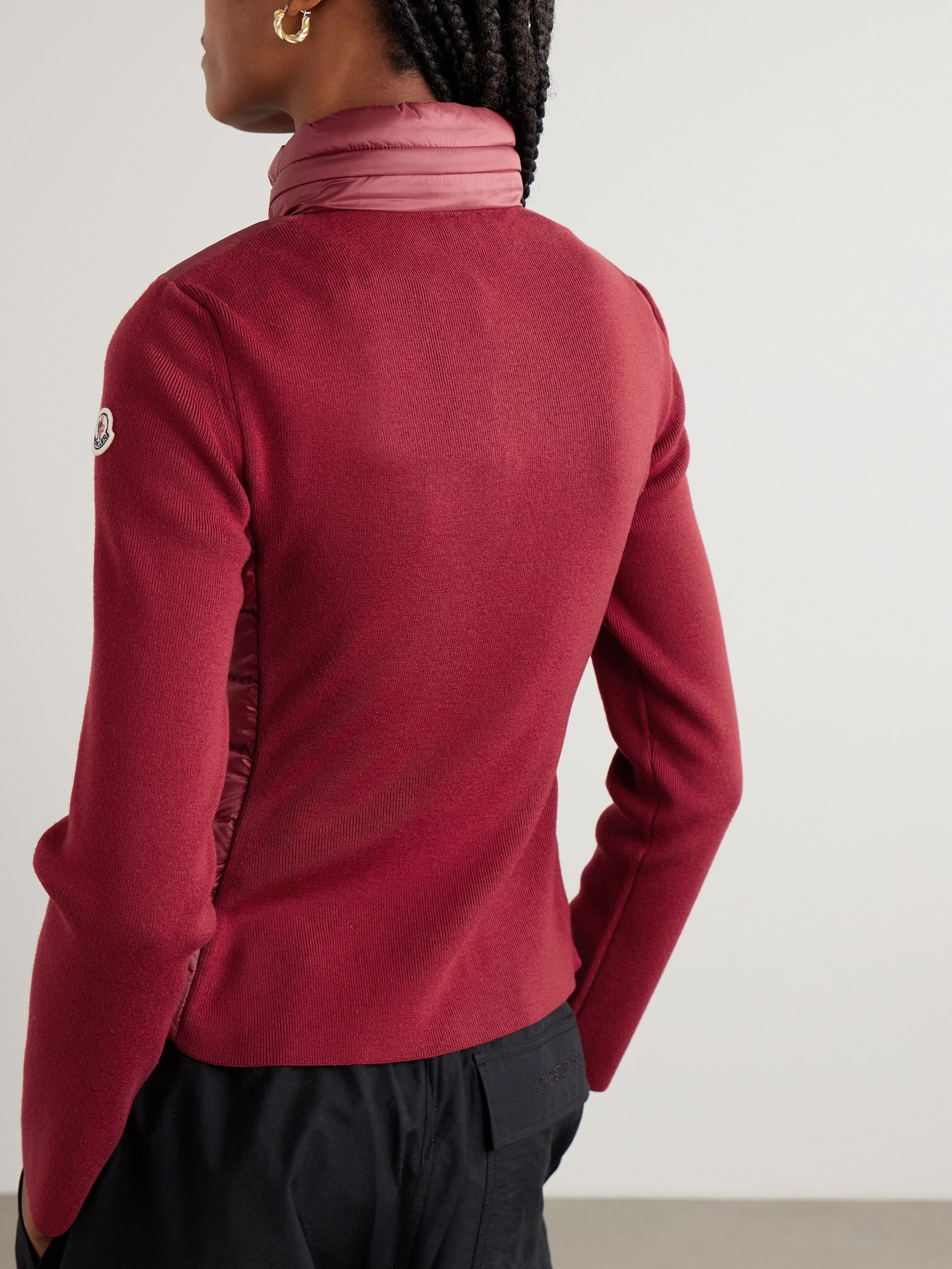 Appliquéd wool-blend and quilted shell down cardigan Red - 4